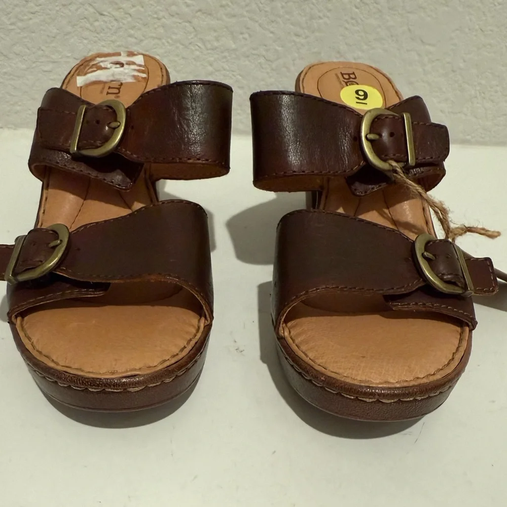 BORN Wallowa Brown Leather Platform Mule Sandal Size 9 F64503 NEW